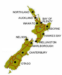 New Zealand map of wine regions