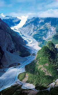 Image Source: Tourism New Zealand. Arial view of Fox Glacier, West Coast, New Zealand